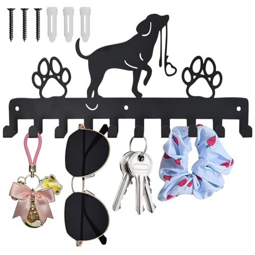 ZYFC Iron Dog Key Holder with 10 Hooks, Black, Contemporary Style, Wall Mounted, 30cm x 12.5cm