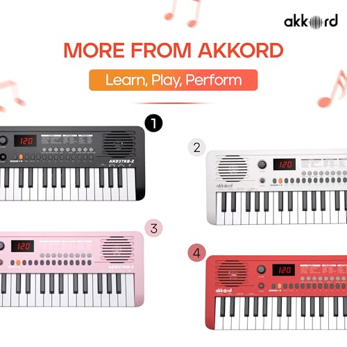 Image of Akkord 37 Keys Music Keyboard - Red Edition | 20 Rhythms, 10 Tones & 10 Demos, LED Display, Portable Beginner Piano Compatible | Kids, Beginner Keyboard with USB-C Cable (Without Adapter and MIDI)
