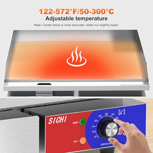 Image of 22'' * 14'' Commercial Electric Countertop Griddle -110V Flat Top Griddles w / 122-572F Adjustable Temperature and Non-Stick, 3000W Stainless Steel Electric Griddle w / 10mm Thick carbon steel