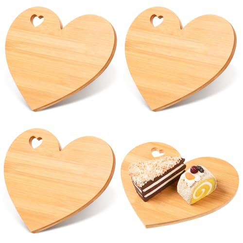 MoDooris 3Pcs Bamboo Heart Shaped Cutting Board Valentine's Day Heart Charcuterie Board Wooden Serving Platter Fruit Salad Cookie Cheese Dish Plate for Wedding Anniversary Engagement Party Decor