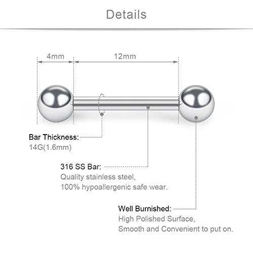 SCERRING 14G Nipple Rings 316L Stainless Steel Externally Threaded Nipplerings Tongue Bar Barbell Rings Piercing Retainer For Women Men2