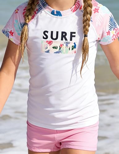 Image of PHIBEE Girls' Short Sleeve Rash Guard Set UPF 50+ Sun Protection Two-Piece Swimwear