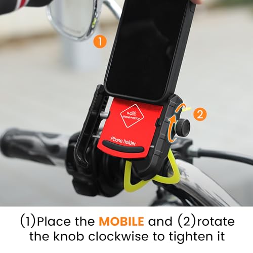 Image of GRAND PITSTOP Bike Mobile Holder | (Red - Jaw Grip, 360 Rotation) | Strong Aluminium Clamp for Motorcycle, Scooter | Secure Phone Mount | Ideal for Navigation & Riding