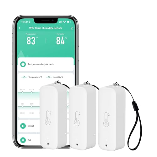 Capteur WiFi hygromètre thermomètre : moniteur intelligent de température et d'humidité sans fil avec notification d'application, exportation de stockage de données, fonction d'étalonnage 3 PCS-Blanc