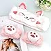 Canitor Face Wash Headband With Wrist Bands - Soft Coral Fleece Spa Makeup Headband With Cute Animal Cat Ears - Elastic Skincare Wrist Towels