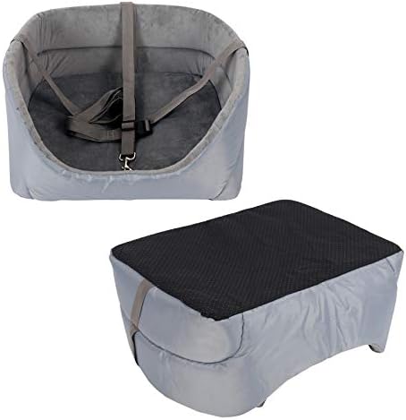 Ryoizen Pet Car Booster Seat Travel Carrier Bed with Removable Mat And Safe Belt Oxford Breathable Soft Velvet Washable Travel Bags for Dogs Cats or Other Small Pet(Gray42 * 36 * 20 cm)