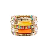 Yellow grey Bamboo Tube Bangles Bracelet Chunky Curved Stacking Clear Acrylic Colorful Beads Stretchable Friendship Gold Bracelets Gifts For Bestfriends, Couple, Family Members, Siblings, Sister, Lover