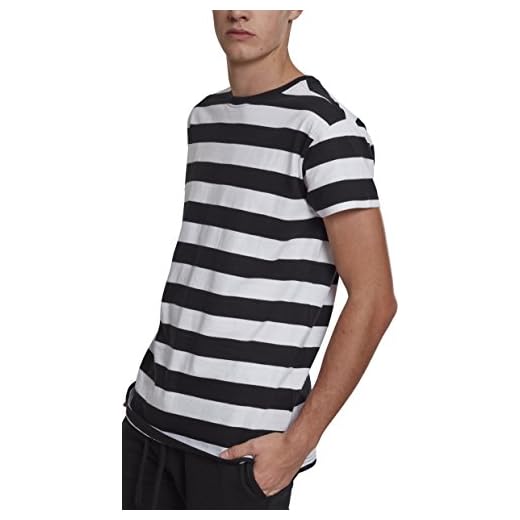 Urban Classics Herren Block Stripe Tee T-Shirt, Blk/Wht, Large (Herstellergröße: L)