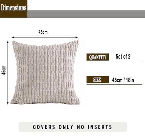 Tennove Cushion Covers 45x45cm Soft Corduroy Square Cushions Pillow Covers Set of 2 Boho Striped Decorative Throw Pillow Cases for Farmhouse Home Sofa Decor Light Grey - Image 2