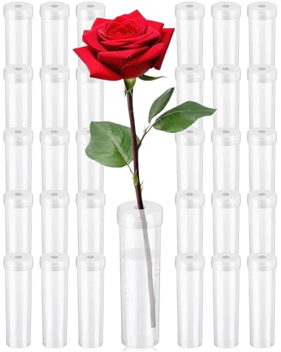 FIVEIZERO 30PCS Leak-Proof Floral Water Tubes with Caps - 2.8 Inch Clear Plastic Flower Water Tubes for Arrangements Single Stem Roses Bouquets 0.68 Inch Opening
