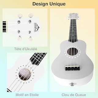 EastRock Ukulélé Soprano Débutants, Hawaïen Ukulele 21 pouces pour Enfant, Yukulele de Kit (Blanc) - Les Beatles, Paul McCartney, John Lennon, RIngo Starr, George Harrison EastRock Ukulélé Soprano Débutants, Hawaïen Ukulele 21 pouces pour Enfant, Yukulele de Kit (Blanc) – Image 5