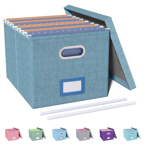 Oterri File Organizer with Lid, File Box, File Cabinet for Letter File Folder Storage, Hanging File Organizer for Office/Decor/Home,Document Organizer