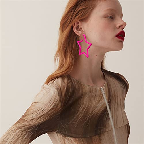 Onlyjump Classic Big Earrings Retro Neon Geometric Earrings 80 90S Colorful Star Hoop Earings For Women Girls Colorful Geometric Earrings Exaggerated Statement Jewelry (Rose Red Star) #TOP2
