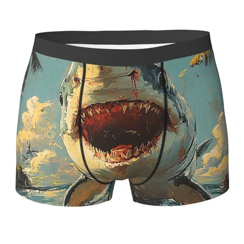 peiyeety Herren-Boxershorts, feuchtigkeitsableitend, Hai, lustiges Hawaii-Retro