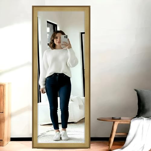 Image of Creative Arts n Frames 15x51 inch Long Fiber Wood Rectangular Wall Hanging Wall Mount HD Mirror Home Decor Items Living Room Bathroom Bedroom Hotel Office (Smokey Oak with Gold Trim)