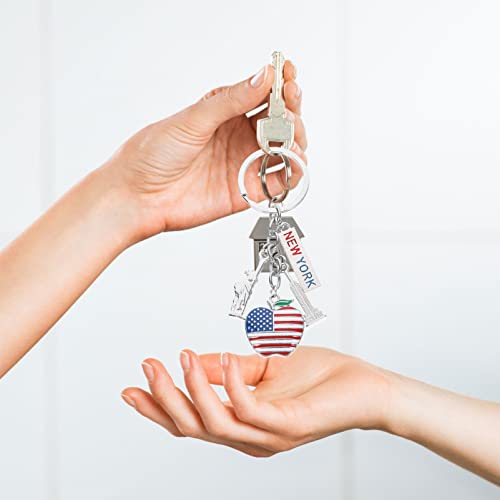 Amosfun Metalowy brelok do kluczy Statua Wolności Flaga New York Print brelok na 4 lipca Narodowy Dzień Patriotyczny Impreza Prezent
