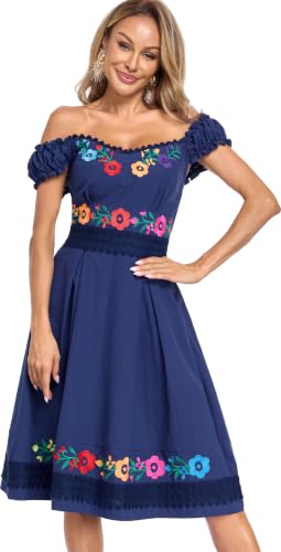 Image of Women's Mexican Dress Embroidered Causal Lace Party Dress