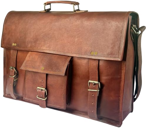 Large Leather Messenger Bag for Men - 18" Full Grain Leather Laptop Briefcase - Vintage Computer Satchel Travel Crossbody Bag for Office & Work