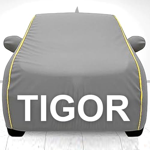 Image of Waterproof Car Body Cover for Tata Tigor with Mirror and Antenna Pocket, Soft Cotton Lining, Triple Stitched (Heat Resistant Metallic- Grey