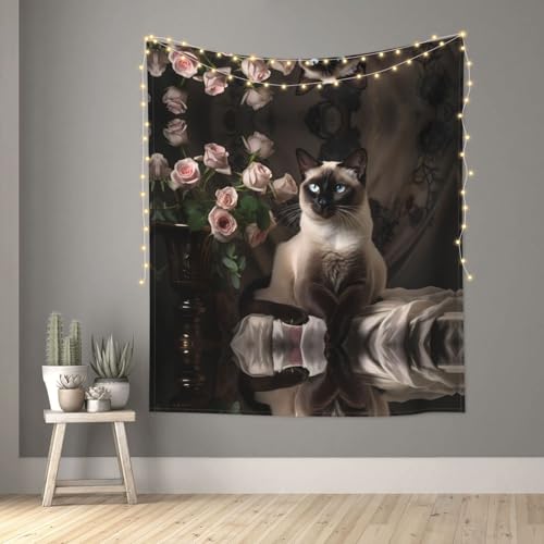 Tapisserie murale chat siamois décorative salon 152x129 cm