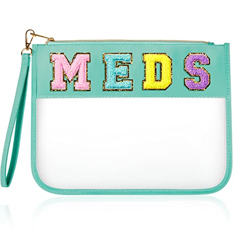 Geetery Chenille Letter Bag Nylon Portable Makeup Cases Preppy Patch with Zipper Cosmetic Toiletry Storage Bag for Women