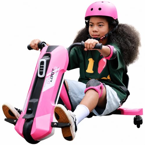 Image of Electric Go Kart for Kids Ages 6-12 - 24V Drifting Go Cart Shift - 360 Spin, Twist Grip, Stepless Speed, Max 6 MPH, 3 Adjustable Seat, Music, Drift Kart for Riders up to 132 lbs, Pink