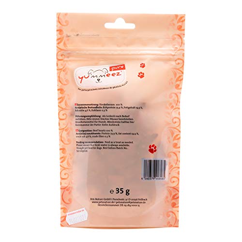 Yummeez pure Rinderherzen Hundeleckerli - getreidefrei und zuckerfrei - reine Fleisch Leckerlis für Allergiker Hunde mit optimalen Nährstoffen und vollem Geschmack, 35 g (1er Pack)