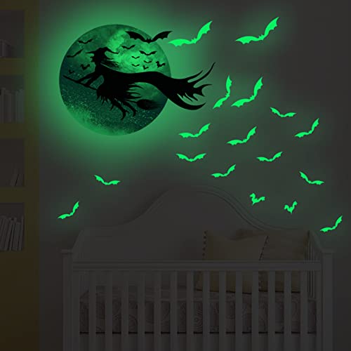 Halloween Decoration Sticker Glow In The Dark Bedroom Decals For Decoration Wall Sticker Visualization Luminous Stickers (Witchv/Moon) #TOP4
