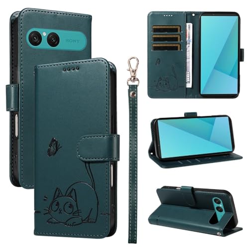 Étui portefeuille Sony Xperia 1 VI 2024 antichoc cuir rabat vert foncé