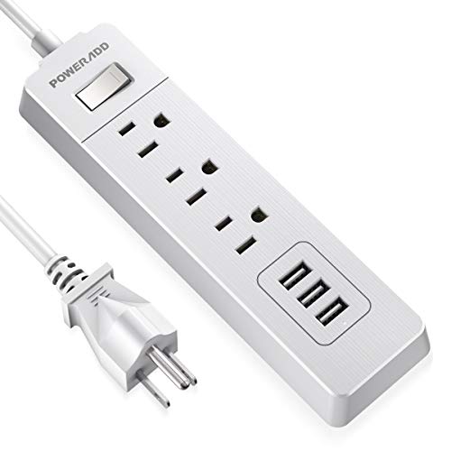 POWERADD USB Power Strip Surge Protector with 3AC Outlets+3 Smart USB Charging Ports,5ft Heavy Duty Extension Cord 1250W/10A (A01-White)