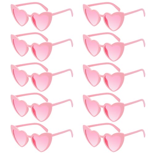 SelfTek 10 Pares Gafas de Sol Corazón, Gafas Corazón Retro, Vintage Hippie Años 90, Gafas Despedida de Soltera para Cumpleaños, Bodas, Carnaval y Fotos, Unisex (Rosa)