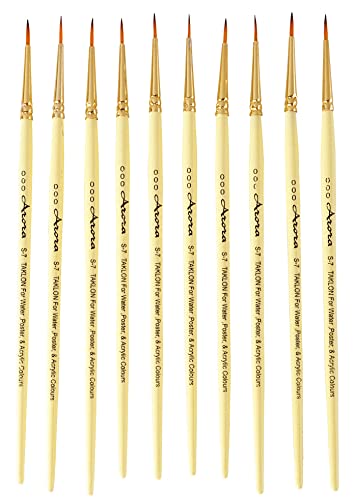Image of Arora Detail and Script Liner Round Paintbrush of 000 Number Fine Set of 10 for Watercolor, Acrylic and Intricate Painting Yellow, Wood
