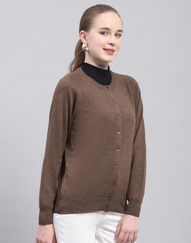 Image of Monte Carlo Womens Solid Blue Round Neck Full Sleeve Cardigan