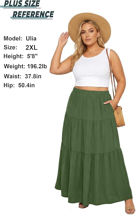 Lepunuo Womens Boho Casual Maxi Skirts Flowy Elastic High Waisted A-Line Long Skirts with Pockets Beach Vacation - Image 5