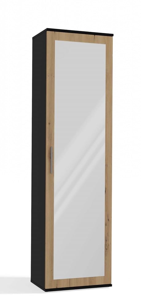 CDF ATARA - Placard de hall avec grand miroir - 180x50x35 cm - 2 étagères + espace de suspension - Meuble de hall