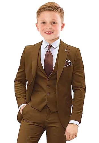 Suits for Toddler Boys Slim Fit Baby Boy Brown Suit Formal 3 Piece Set Wedding Tuxedo Outfit Size 2t