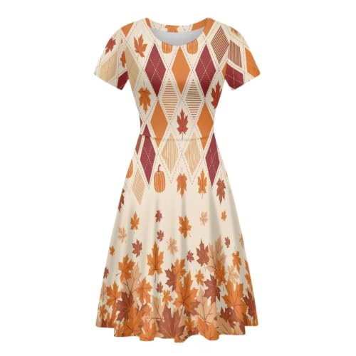 Image of HUGS IDEA Womens Puffy Swing Midi Dress Round Neck Short Sleeve Party A-Line Dresses