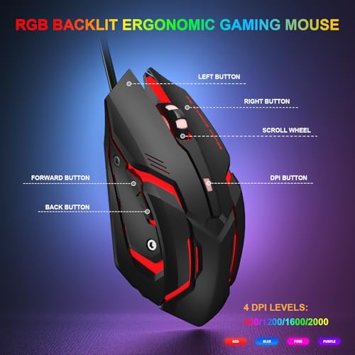 Rewurnth Gaming Tastatur und Maus Set, 60% QWERTZ Layout Mini Mechanische Tastatur mit RGB Beleuchtete, Red Switches, USB-C Kabelgebunden, 4 Farben LED Gaming Maus, Kompaktes Set für PC Mac Xbox PS5