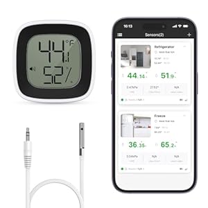 Bluetooth Refrigerator Thermometer, Freezer Thermometer Alarm, Email Alert, App Notification, Smart Bluetooth Temperature Monitor with Probe- Bluetooth Only – Not WiFi
