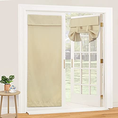 Zeerobee Blackout Door Curtain For Door Window, French Door Curtain, Front Door Window Covering/Shade, Sidelight Tie Up Curtains 26W X 68L Inch, 1 Panel, Beige #TOP27