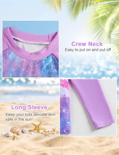 Little Girls Swimsuit Rash Guard Set Toddler Girl Long Sleeve Two Piece Bathing Suit with Ruffle Bikini Bottoms Swimwear4