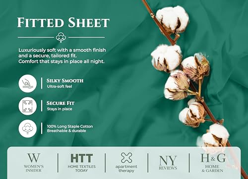 Image of Royale Linens 100% Organic Cotton King Fitted Sheet Only - Percale Weave - Soft Deep Pocket Bottom Sheets - Hunter Green Elastic Sheet - King Size Fitted Sheets Only - (78 inchx80 inch+15 inch, Hunter Green)