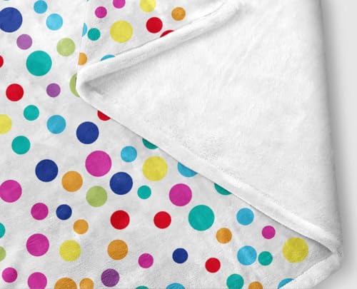 Image of Clolrful Polka Dots Rainbow Throw Blankets, White Modern Geometric Soft Cozy Flannel Warm Blanket for Bedroom Living Room Home, Plush Throw Blanket Camping Travel Couch Sofa Kids, 50 x 60