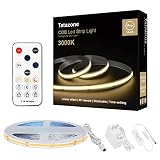 Tatazone White COB Led Strip Lights with RF Remote, 16.4ft 3000K Dimmable Bright Warm White COB Ligh