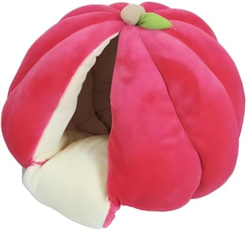 PinkForestドーム型キャットハウス キュートなフルーツパンプキンの巣 あったか?い 半密閉型 パオ ペットベッド 洗える ふわふわで柔らかい 猫と小型犬に最適 オールシーズン対応 (46cm(4kg未満のペット),レッド)