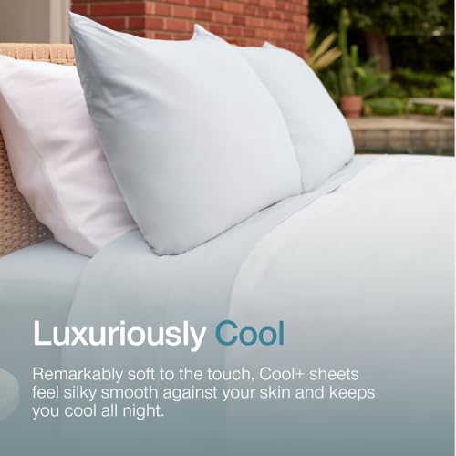 Image of Coop Home Goods Cool+ Cooling Bed Sheets, 4 Piece Full Sheet Set, Dove Grey Breathable Cooling and Super Soft, Luxury Spa & Hotel Quality, Full Size Bed Set