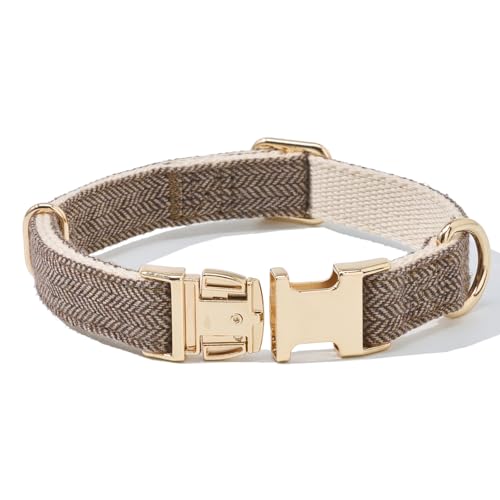 YUDOTE Ultra-weiches Hundehalsband aus natürlicher Baumwolle mit Twillgewebe für kleine Hunde mit empfindlicher Haut,Graubraun