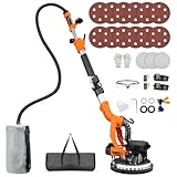 Drywall Sander, 1000W Popcorn Ceiling Removal Tool, Automatic Drywall Sander with Vacuum Dust Collection, LED Light, 6 Variable Speed 800-2200RPM,15Pcs Sanding Discs, Foldable & Extendable Handle