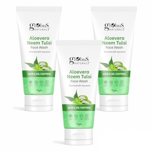 Image of Globus Naturals Aloe vera Neem Tulsi Enriched With Glycerin & Oil Control Formula Men & Women All Skin Types Face Wash 75gm (Pack of 3)