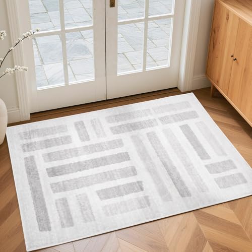 EcoNest Washable Area Rugs, 2x3ft Soft Rug for Living Room and Bedroom Vintage Striped Rug Stain Resistant with Non Slip Backing Geometric Checkered Foldable Print Mat for Home Decor